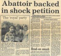 1988.07.08 - Abattoir backed in shock petition, PB & NH, Page 1 - click for full size image 1988.07.08 - Abattoir backed in shock petition, PB & NH, Page 1 - click for full size image